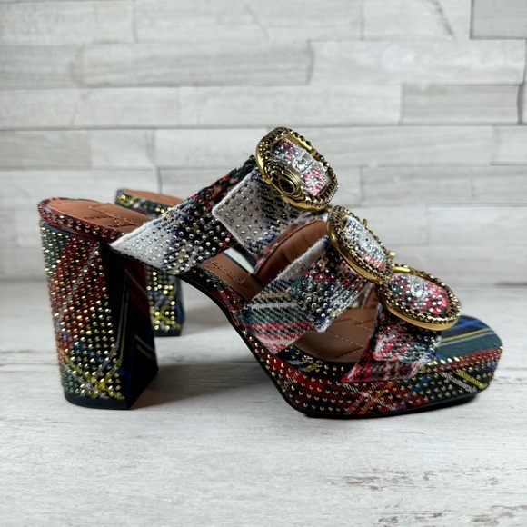 Kurt Geiger London MAYFAIR PLATFORM MULE HEEL Size 37 US 7 Plaid Rhinestone NEW - Picture 2 of 13